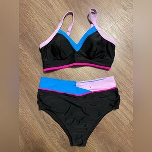 Torrid Colorblock Black and Blue Bikini with Pink Accents